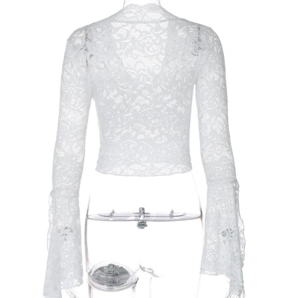✨ NEW White Y2K Sheer Lace Bell Sleeve Top - Picture 7 of 10